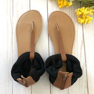 maurices | black/brown fabric wrap sandals zip up